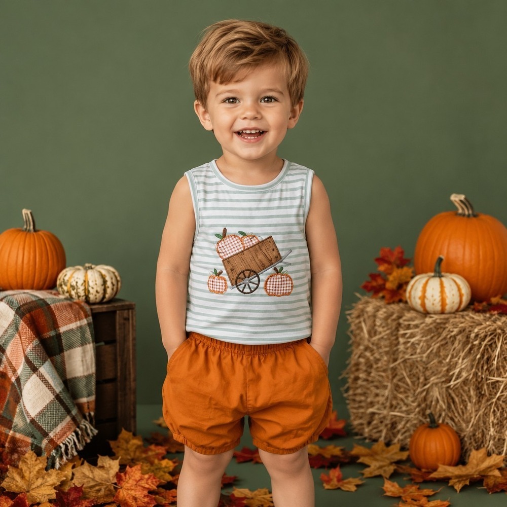 Boutique Boy's 3T Pumpkin Cart 2-Piece Set Harvest Fall Festival Halloween NWT